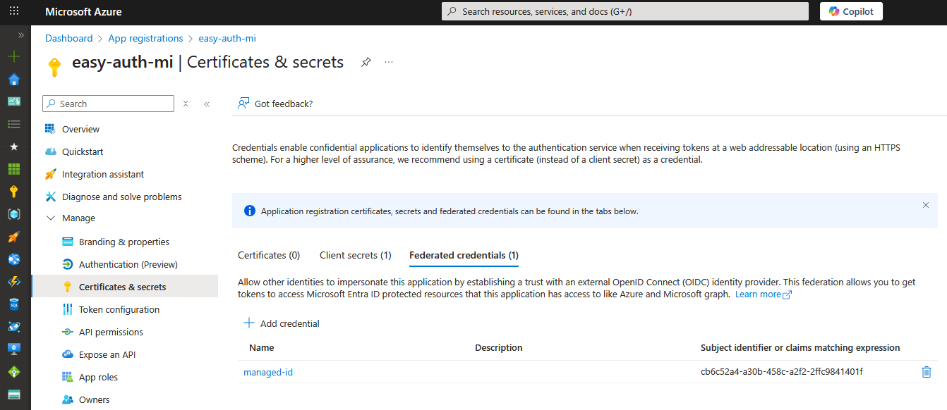 federated credentials created