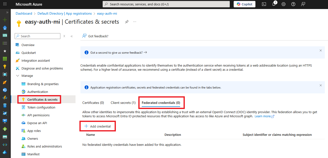 add federated credentials