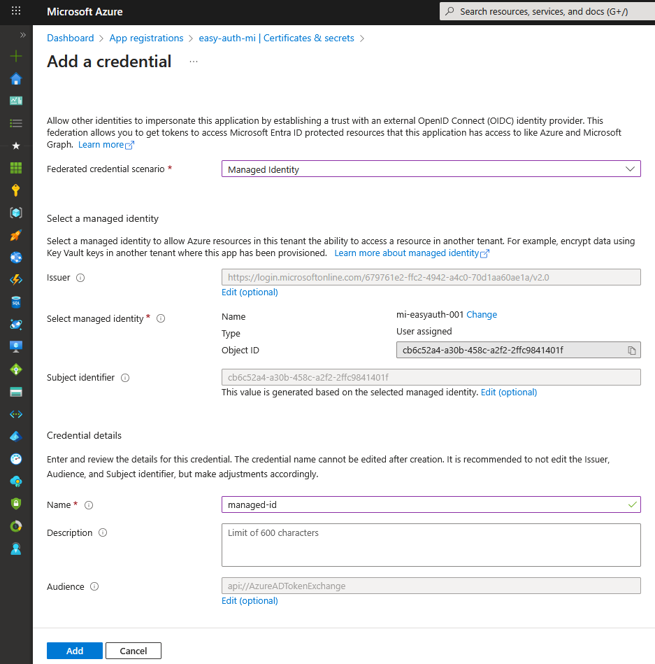 details for federated credentials