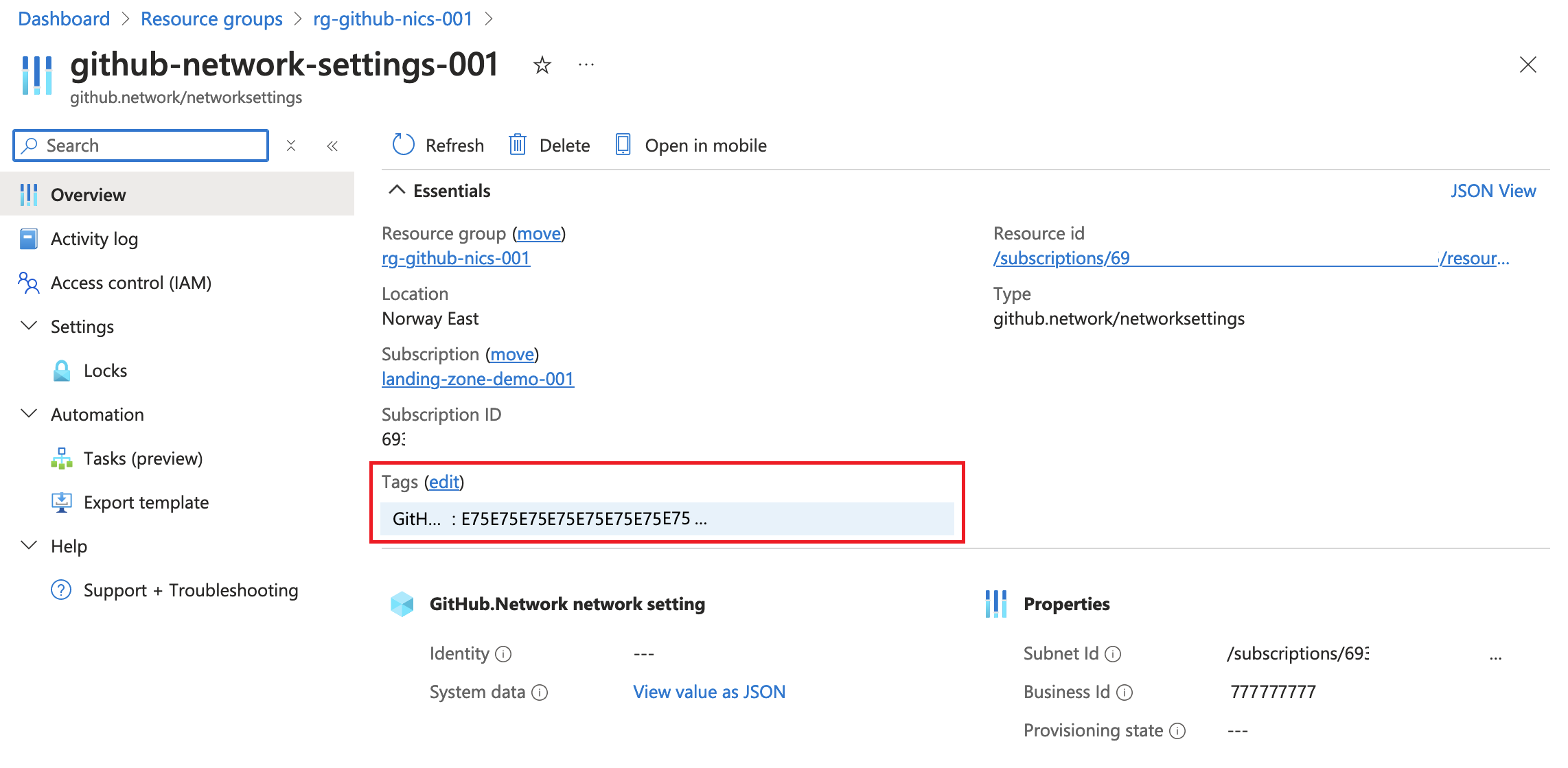 GitHub networksettings resource overview