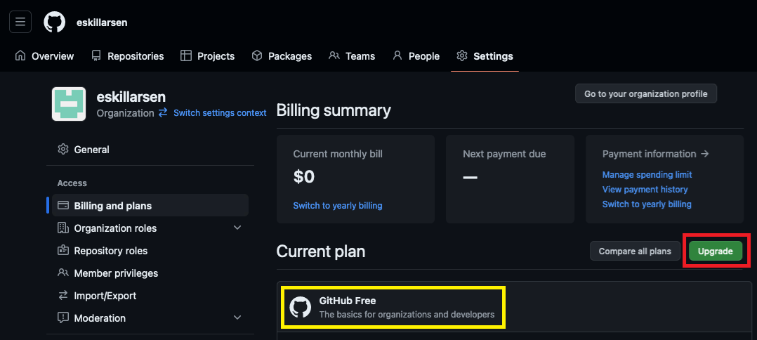 GitHub current plan
