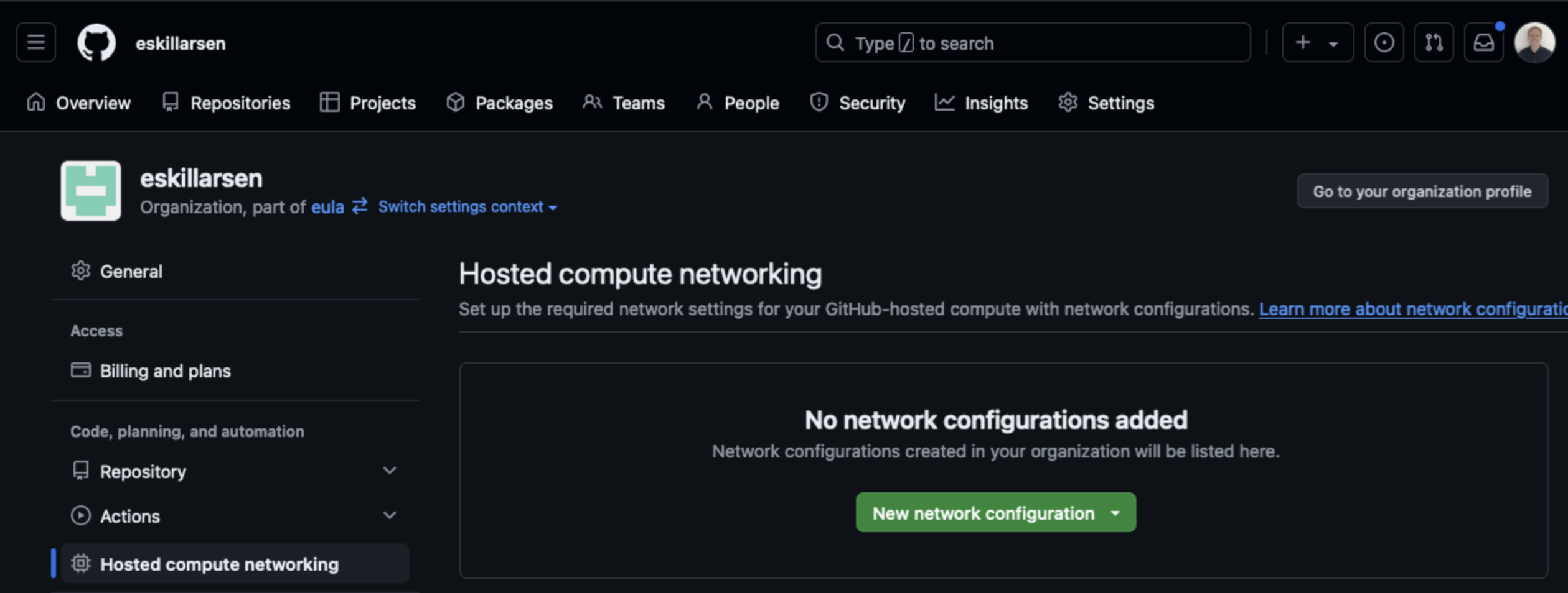 New network configuration