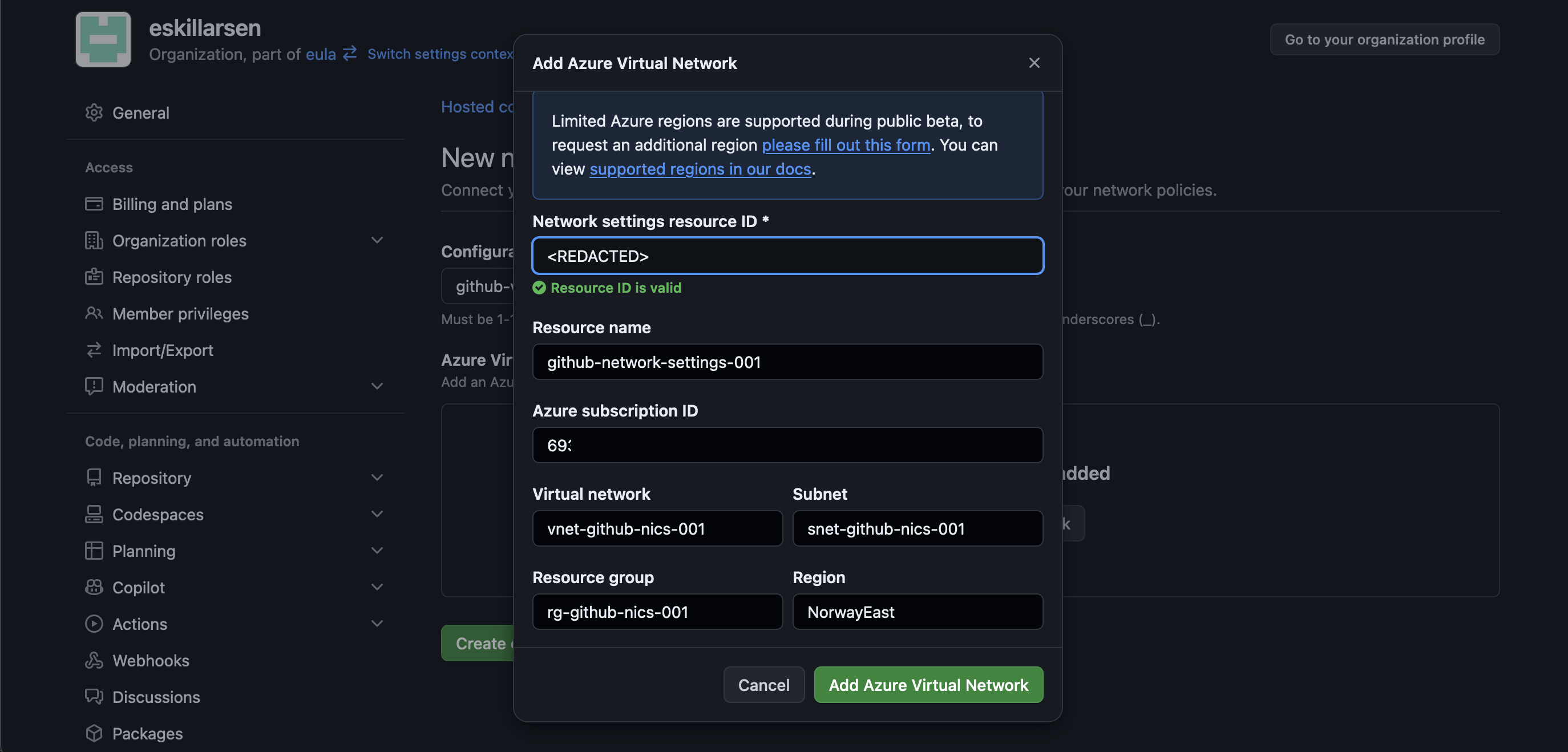New network configuration details