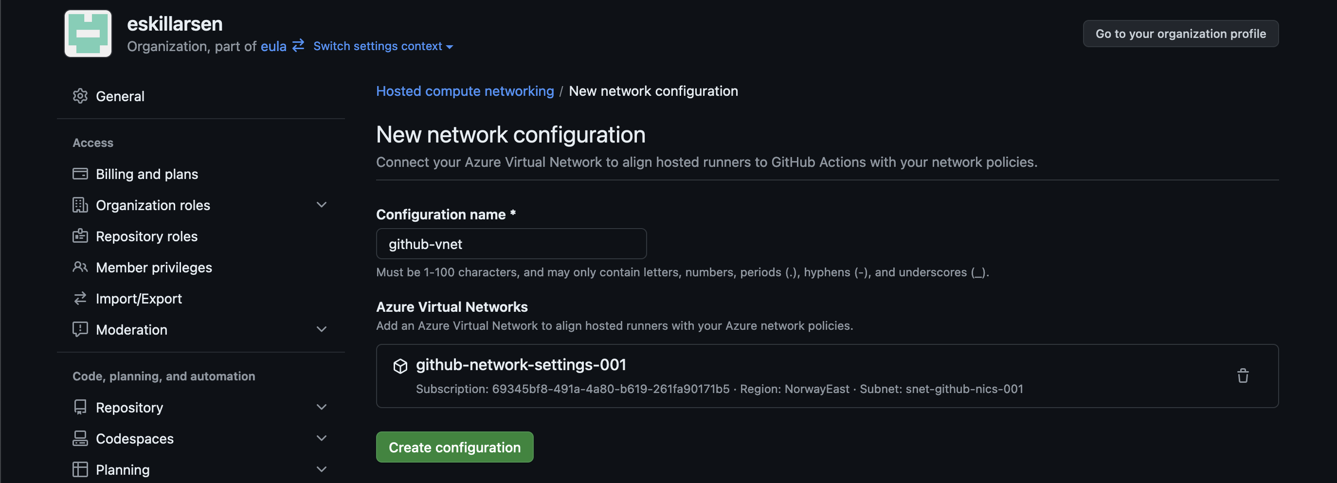 New network configuration overview