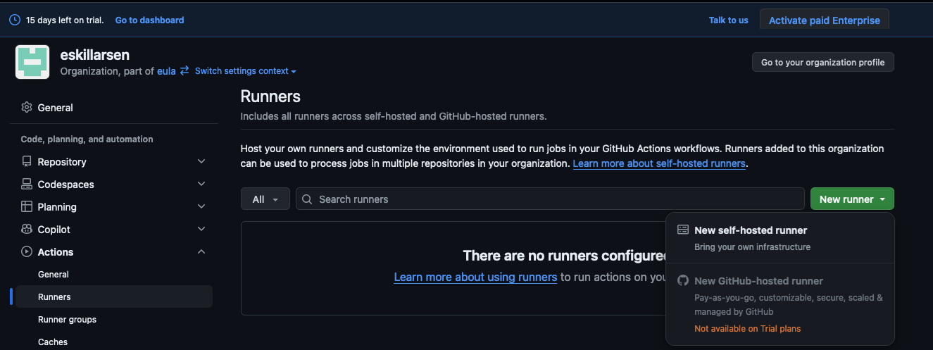 New GitHub-hosted runner not allowed on trail plans