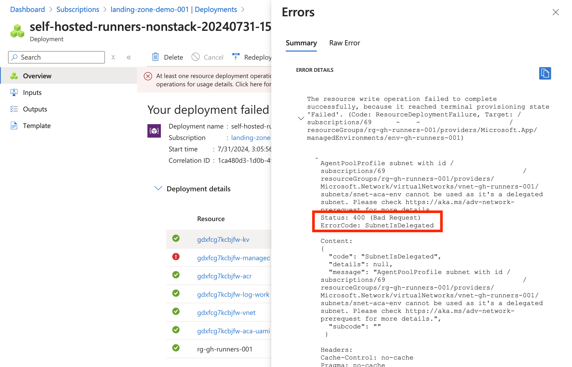 consumption only environment, fails when subnet is delegated