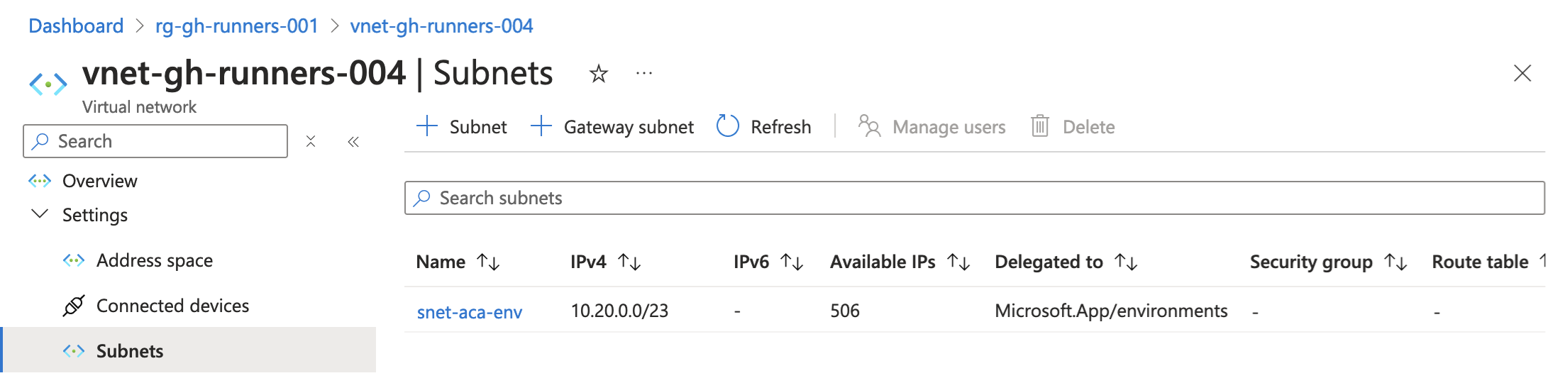 workload profiles environment, infrastructure subnet