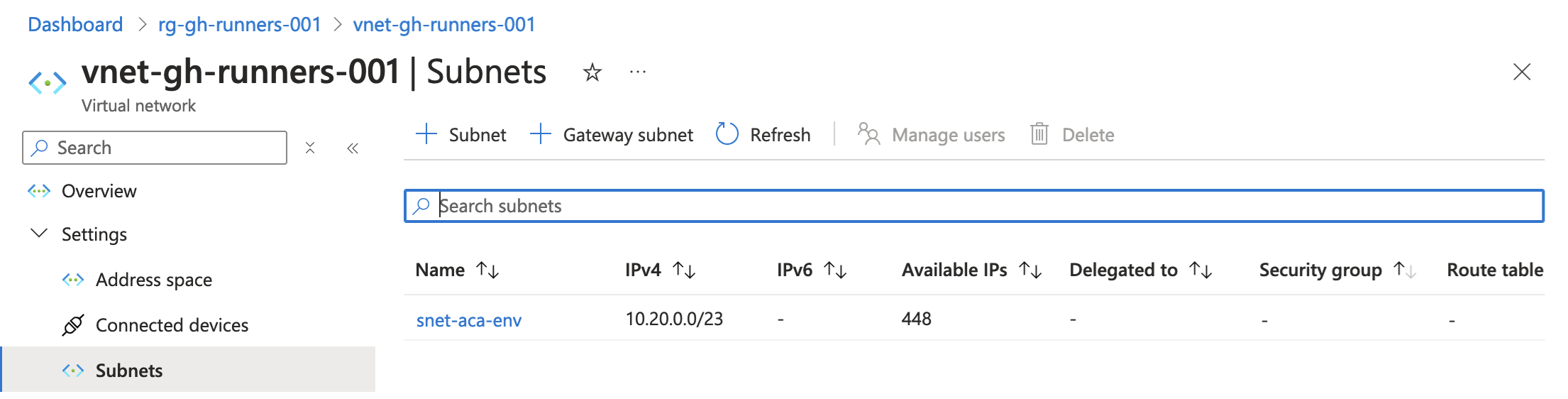 consumption only environment, infrastructure subnet