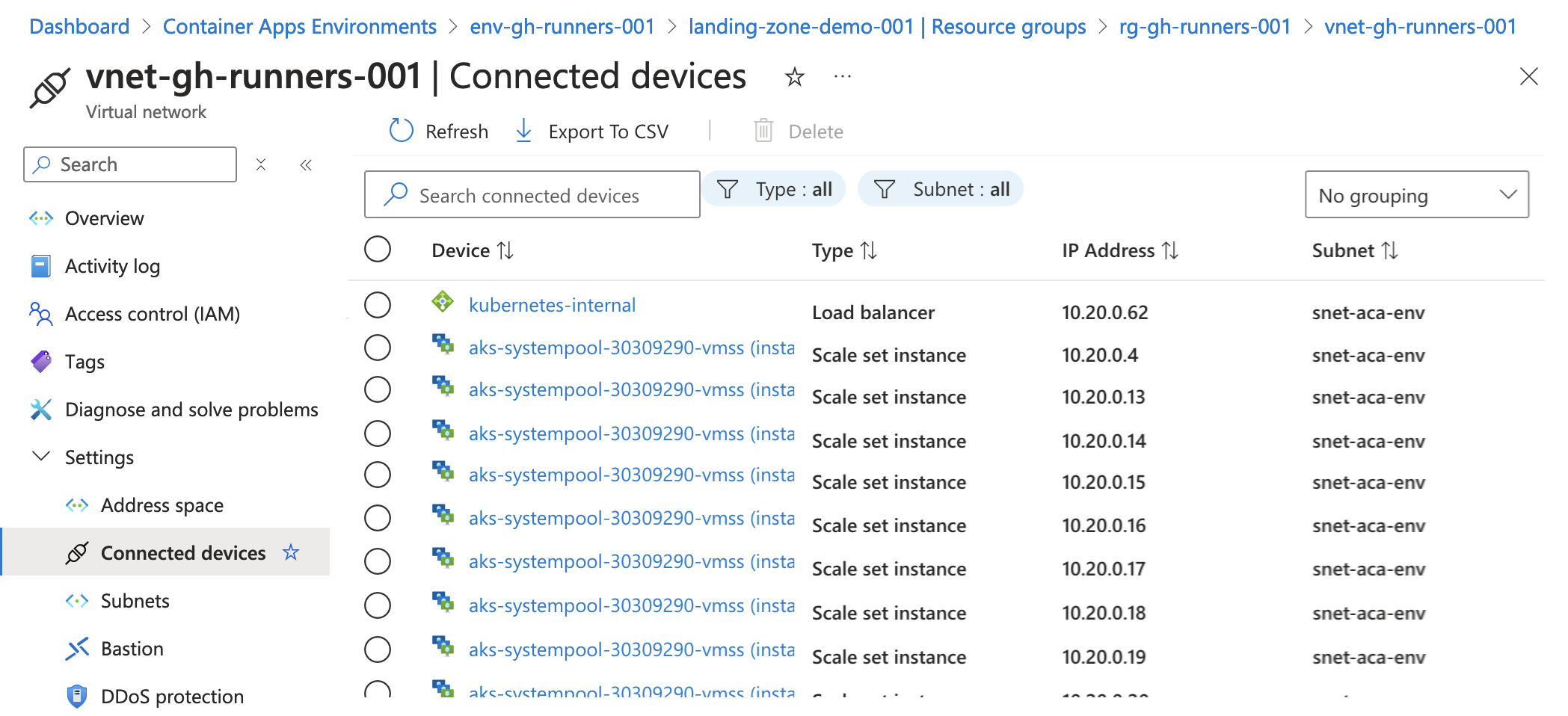 consumption only environment, vnet