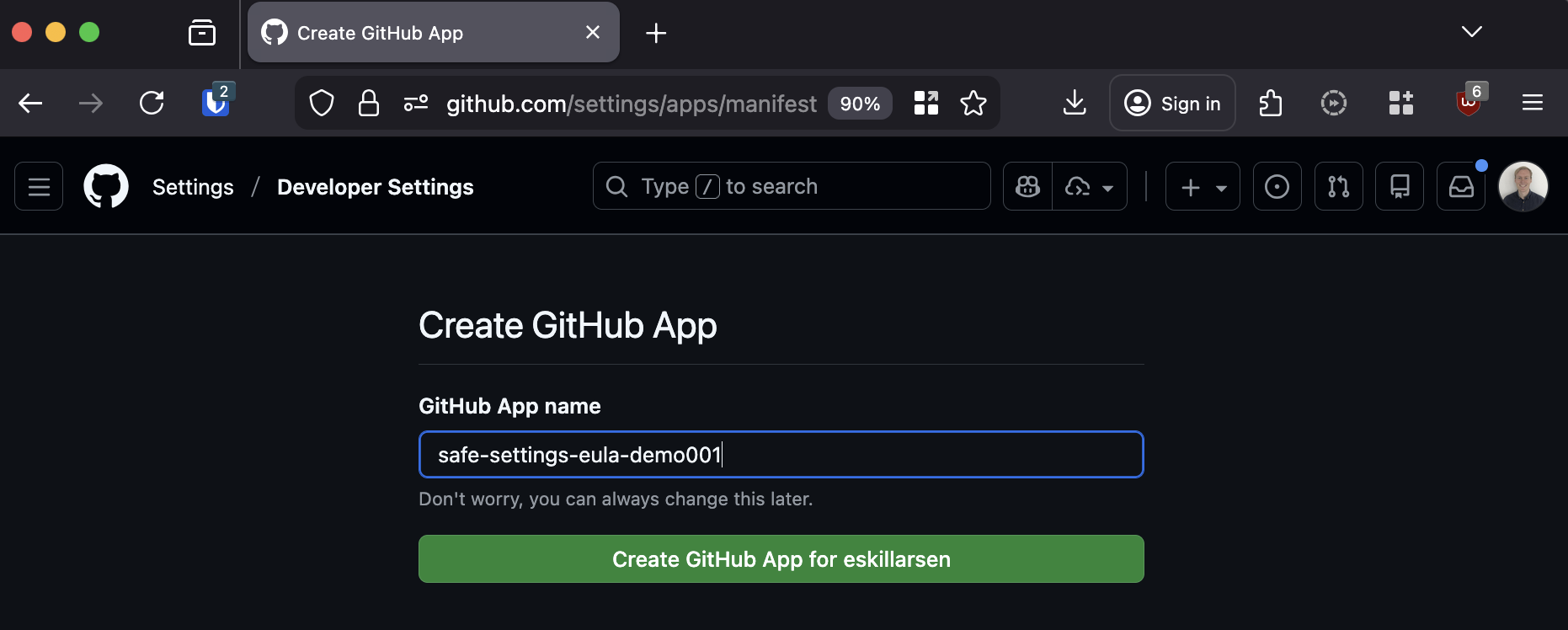 Name and create the GitHub App