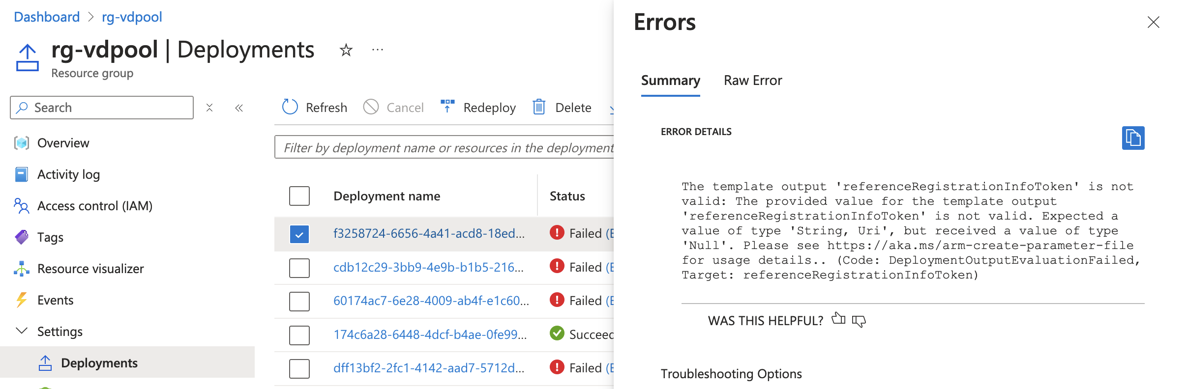 azure deployment type error