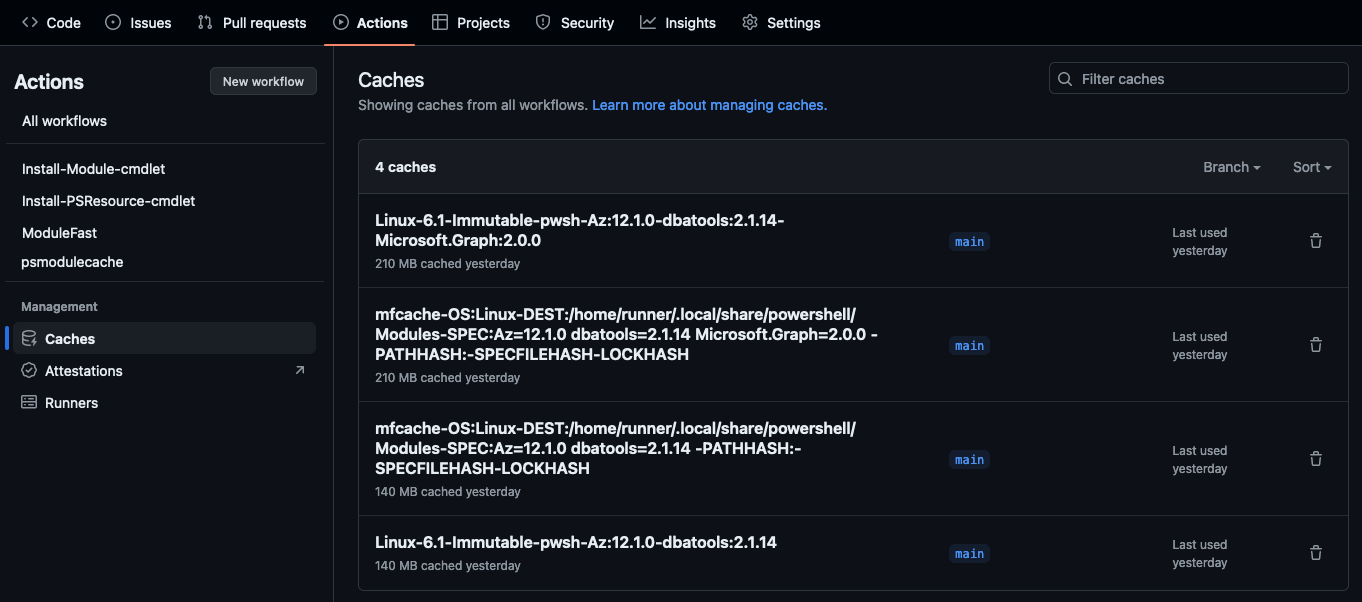 GitHub caches